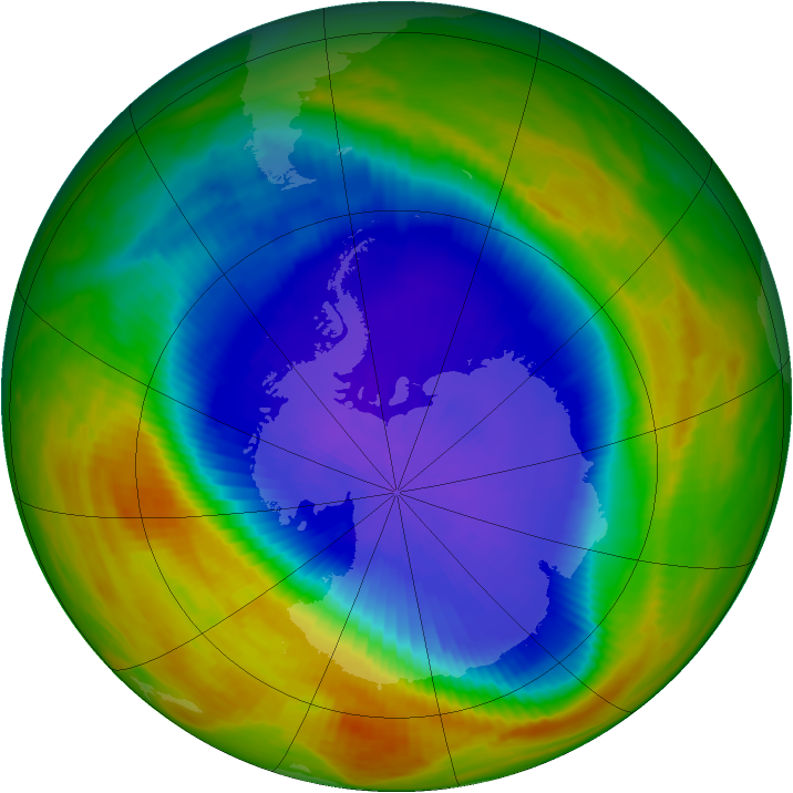 Antarctic ozone map for 15 October 1989